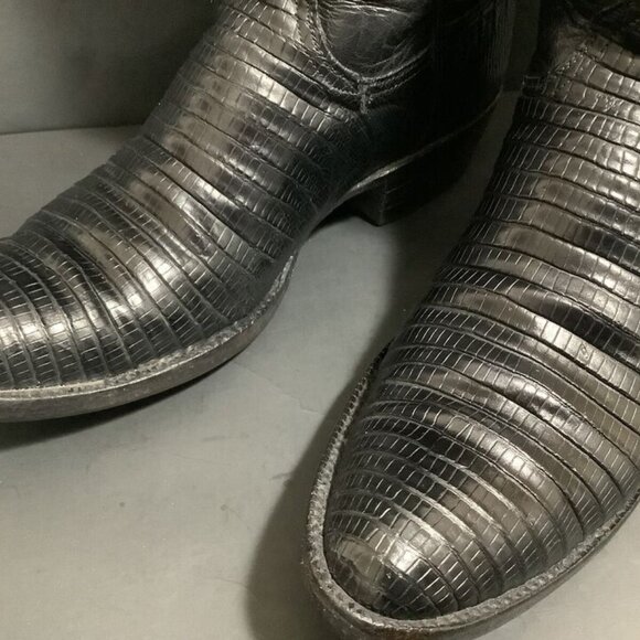 LUCCHESE Cowboy Boots Black Lizard Leather Size Men’s 5 / Women’s 6.5/7 - Picture 2 of 8